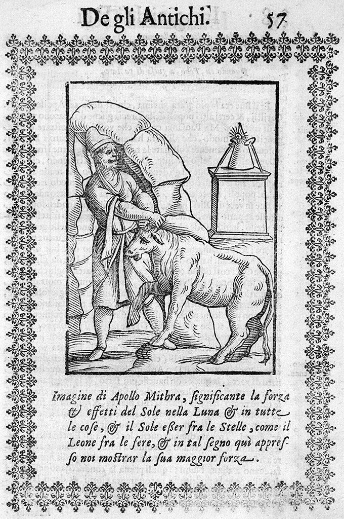 Mitra afferra un toro per le corna (stampa, elemento d'insieme) di Ferroverde Filippo (sec. XVII)