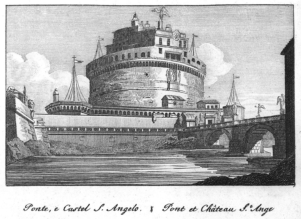 veduta di Castel Sant'Angelo a Roma (stampa, elemento d'insieme) - ambito italiano (sec. XIX, sec. XIX)