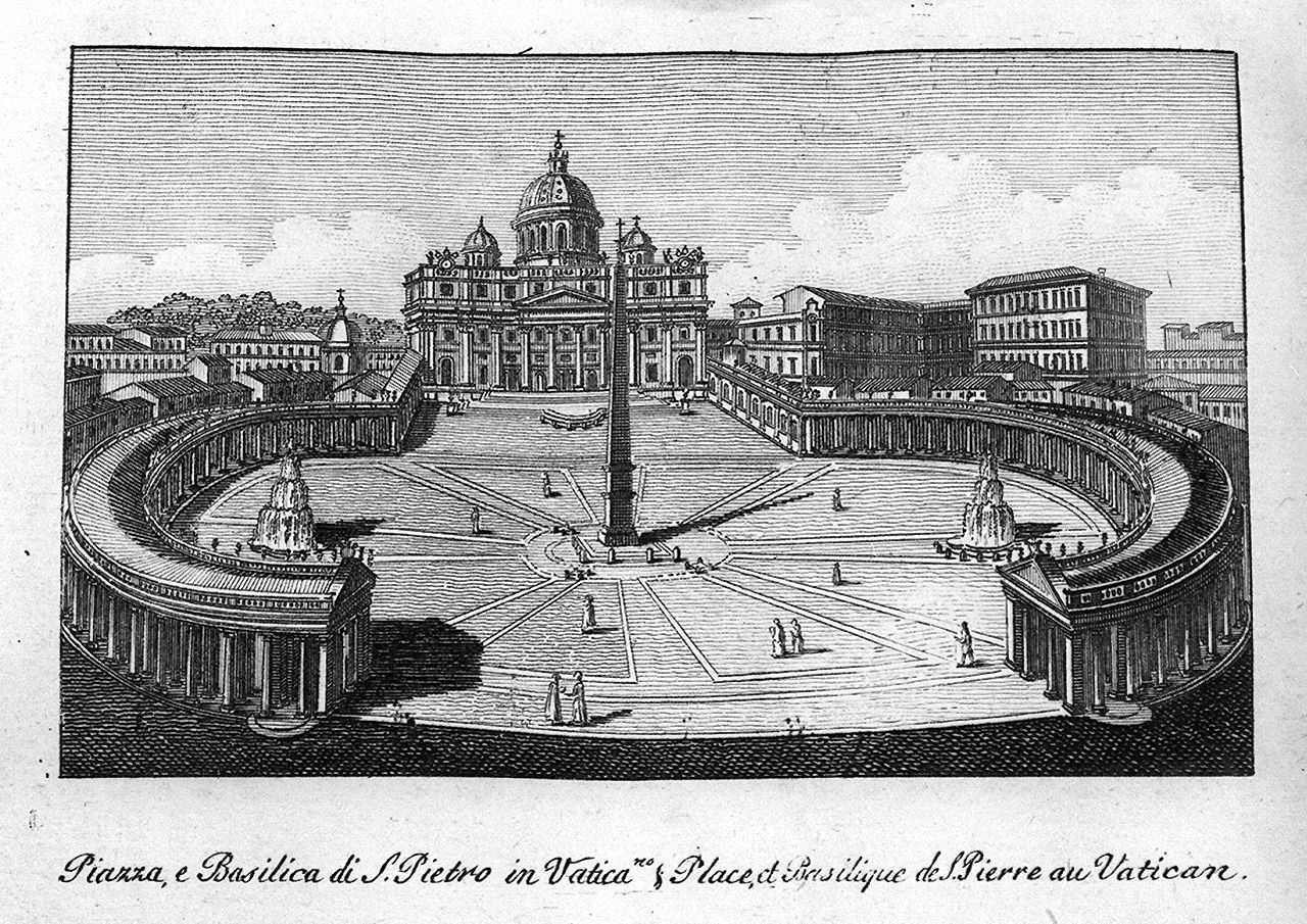 veduta della piazza e della basilica di San Pietro in Vaticano (stampa, elemento d'insieme) - ambito italiano (sec. XIX, sec. XIX)