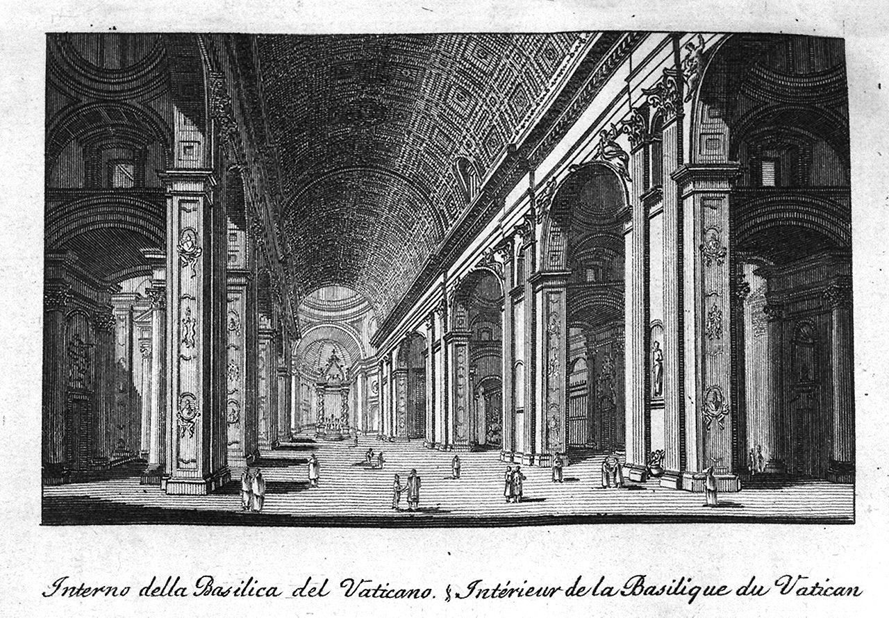 interno della basilica di San Pietro in Vaticano (stampa, elemento d'insieme) - ambito italiano (sec. XIX, sec. XIX)