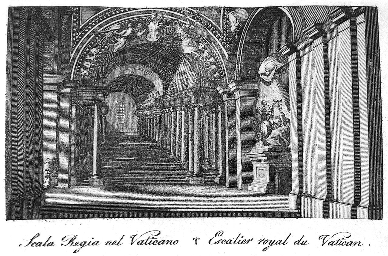 veduta della Scala Regia in Vaticano (stampa, elemento d'insieme) - ambito italiano (sec. XIX, sec. XIX)