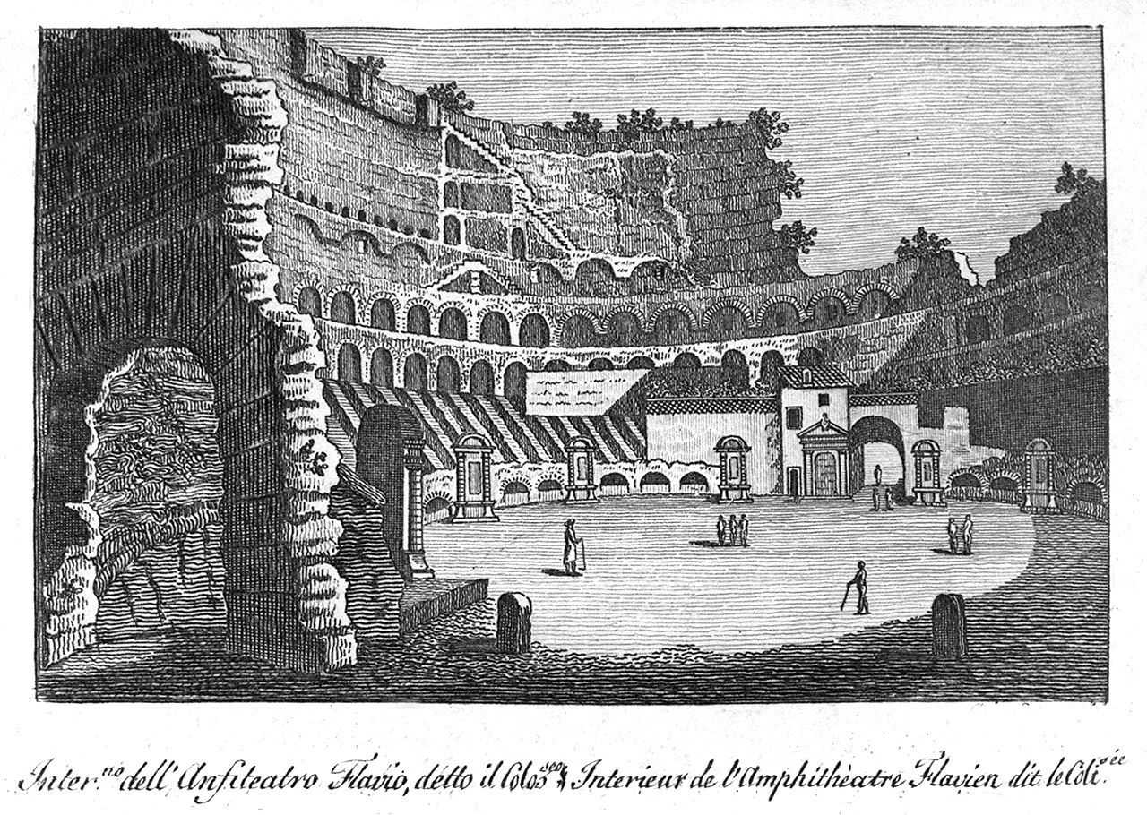 interno del Colosseo a Roma (stampa, elemento d'insieme) - ambito italiano (sec. XIX, sec. XIX)