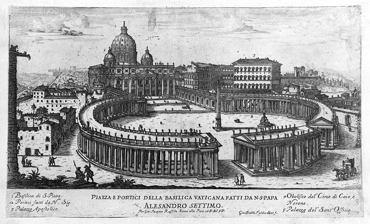 veduta della piazza e della basilica di San Pietro in Vaticano (stampa, elemento d'insieme) di Falda Giovan Battista (sec. XVII)