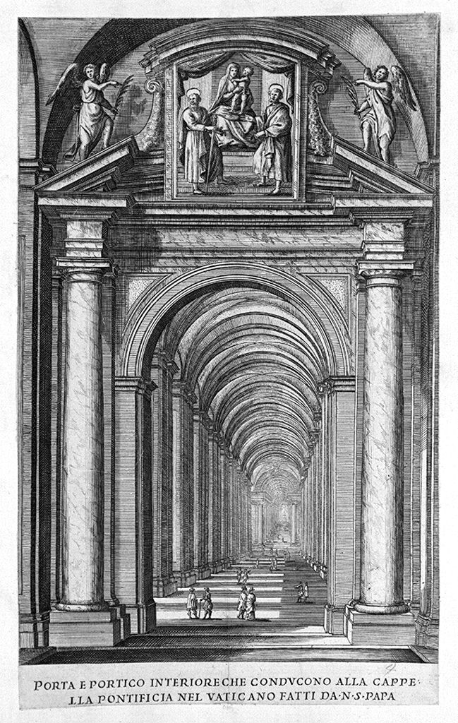 interno di un portico vaticano (stampa smarginata) di Falda Giovan Battista (sec. XVII)