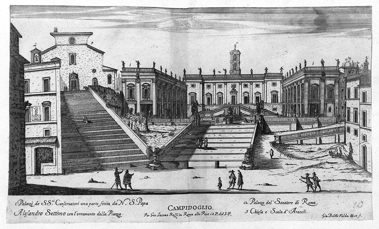 veduta di piazza del Campidoglio a Roma (stampa smarginata, elemento d'insieme) di Falda Giovan Battista (sec. XVII)