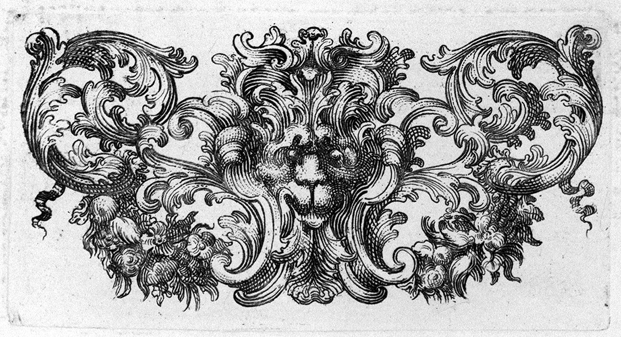 mascherone tra motivi decorativi vegetali stilizzati (stampa, elemento d'insieme) di Lasinio Carlo (sec. XVIII)