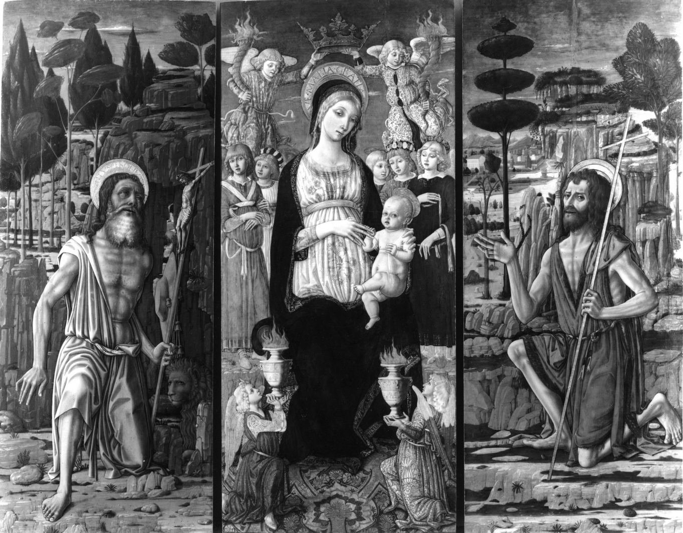 Madonna con Bambino con San Girolamo e San Giovanni Battista (trittico) di Matteo di Giovanni di Bartolo (sec. XV)