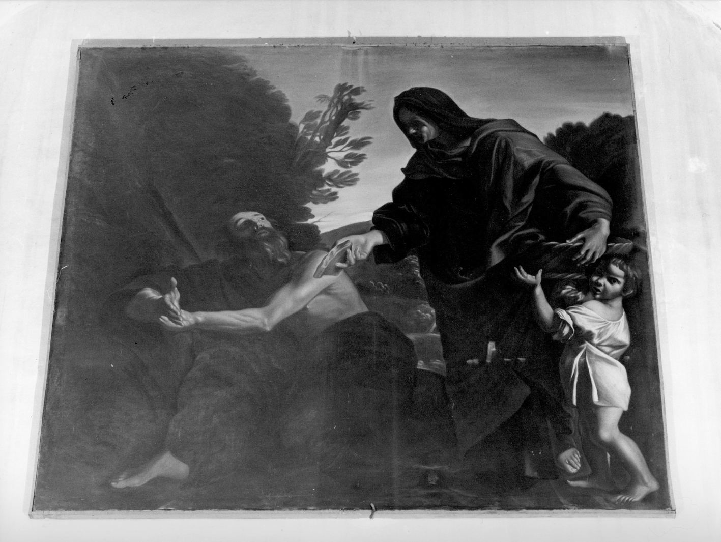 la vedova di Zarepta offre il pane ad Elia (dipinto, elemento d'insieme) di Lanfranco Giovanni (bottega) (sec. XVII)