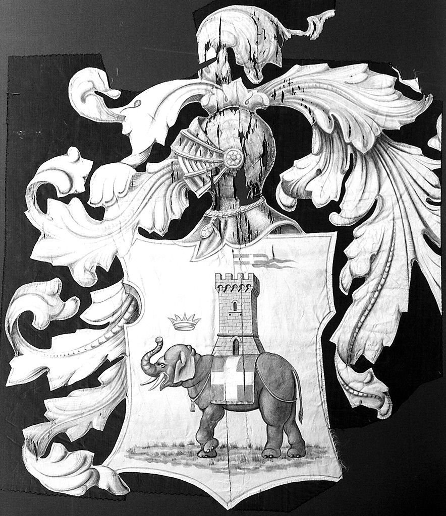 stemma della contrada della Torre (bandiera, frammento) di Marzi Bruno (sec. XX)