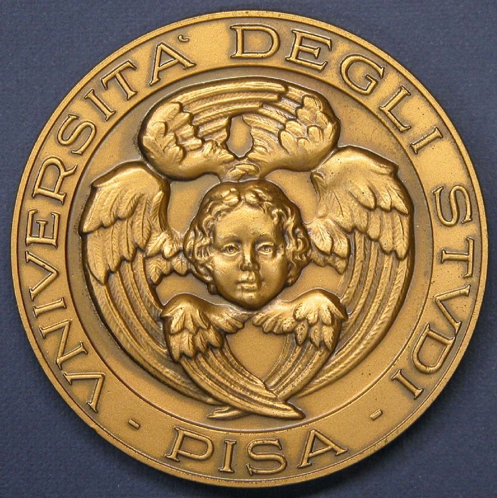 Diritto: Cherubino dell'Università di Pisa, iscrizione sul bordo; Rovescio: Iscrizione (medaglia, opera isolata) - ambito italiano (sec. XX)