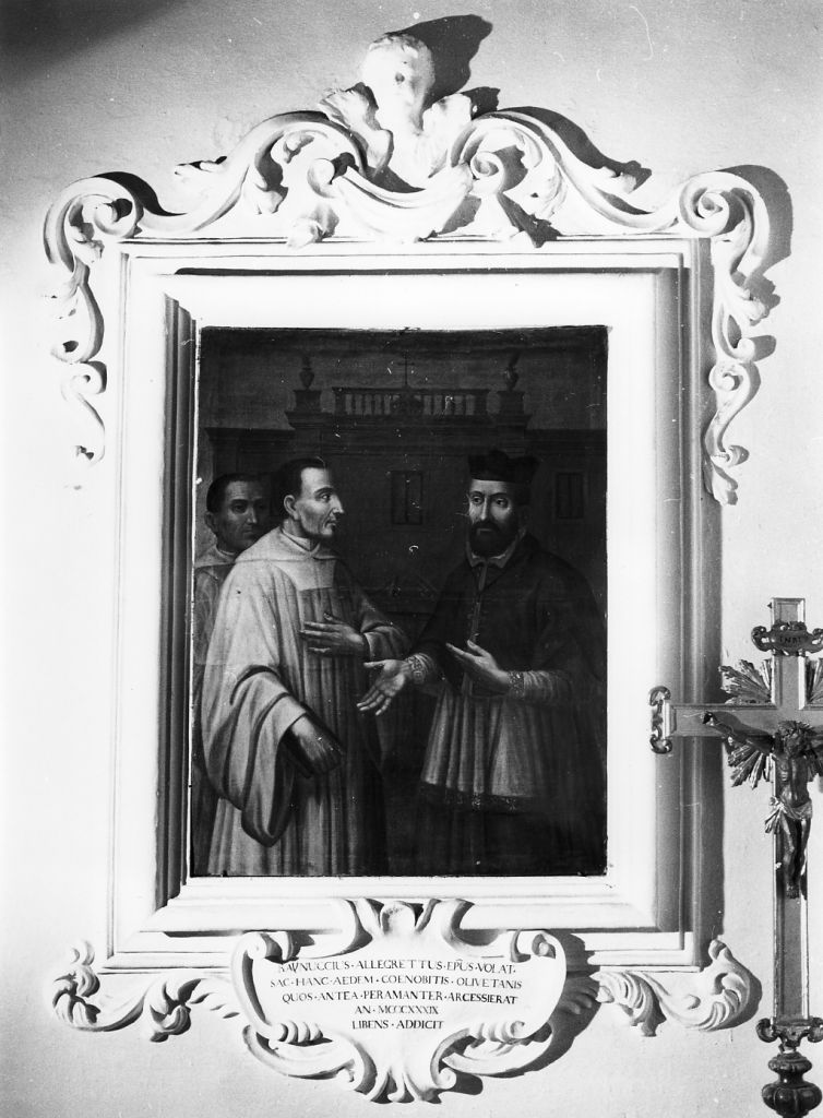 Vescovo Allegretti che cede Sant'Andrea agli olivetani (dipinto) di Forzoni Pietro (sec. XVIII)