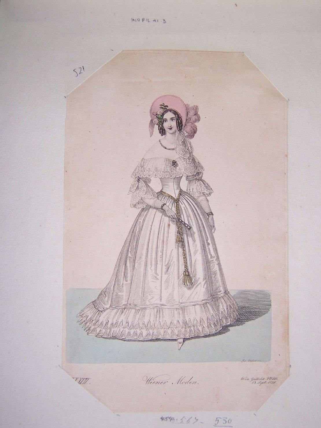 signora in abito alla moda viennese (stampa) di Stober F (sec. XIX)