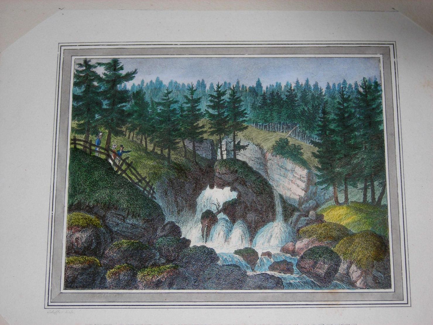 paesaggio montano con cascata (stampa) di Schiffer (sec. XIX)