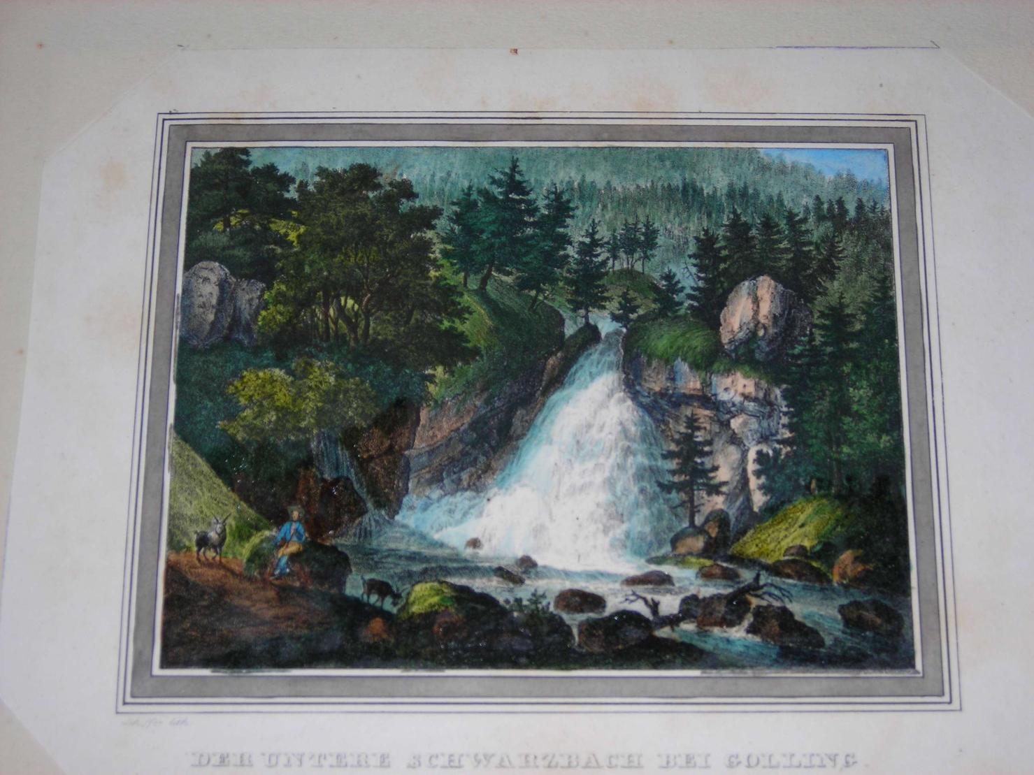 paesaggio montano con cascata (stampa) di Schiffer (sec. XVIII)