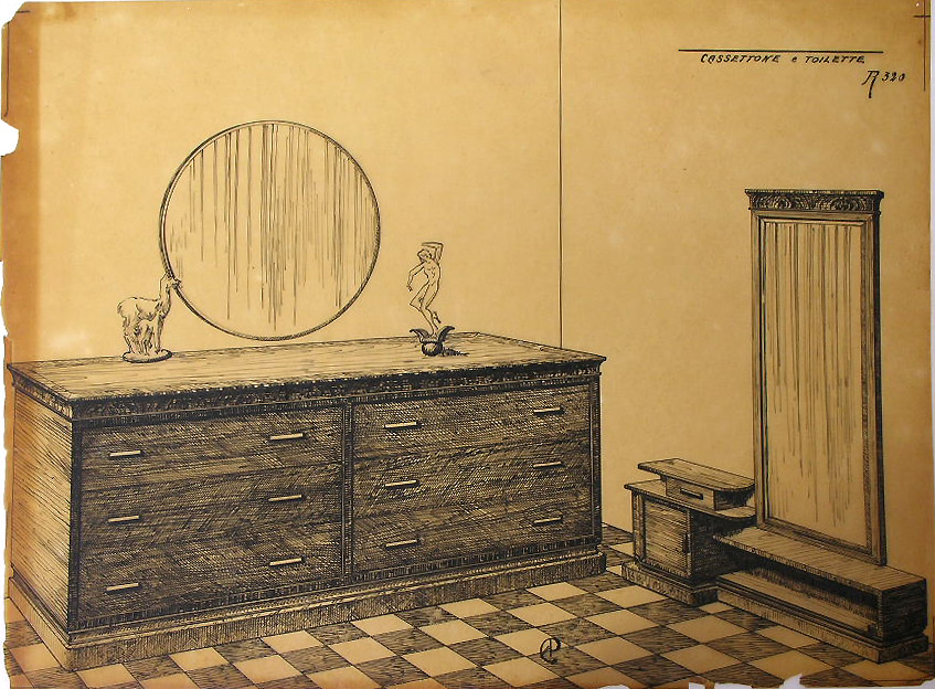 Cassettone e toilette, Cassettone e toilette (disegno, serie) - ambito pisano (secondo quarto sec. XX)