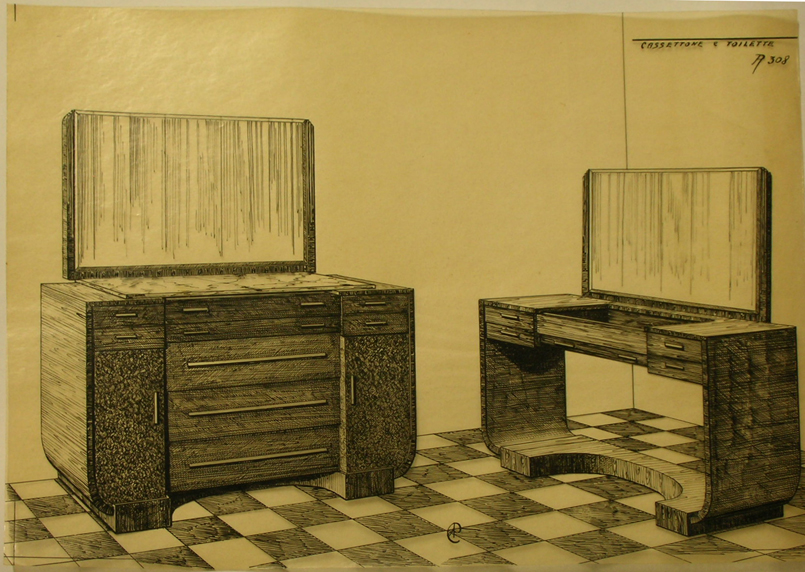 Cassettone e toilette, Cassettone e toilette (disegno, serie) - ambito pisano (sec. XX)