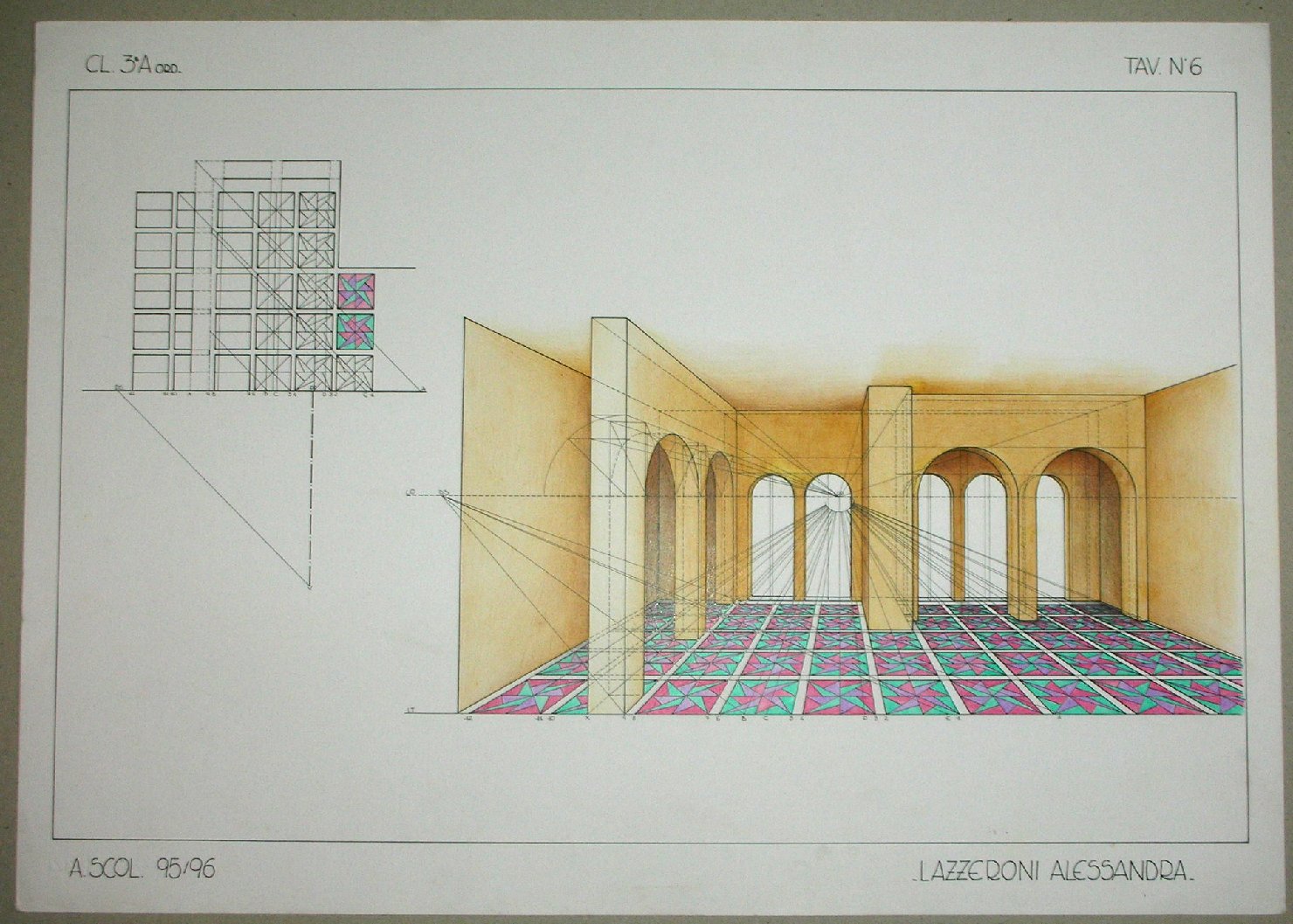 Studio prospettico di una costruzione architettonica (disegno) - ambito pisano (sec. XX)