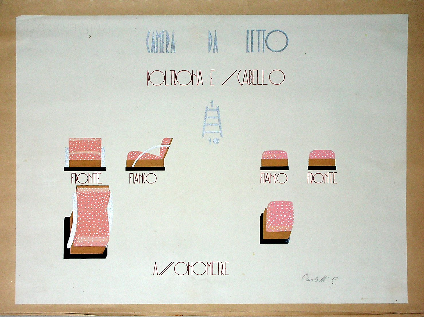 Poltrona e sgabello, Progetto di mobilia (disegno, serie) - ambito pisano (sec. XX)