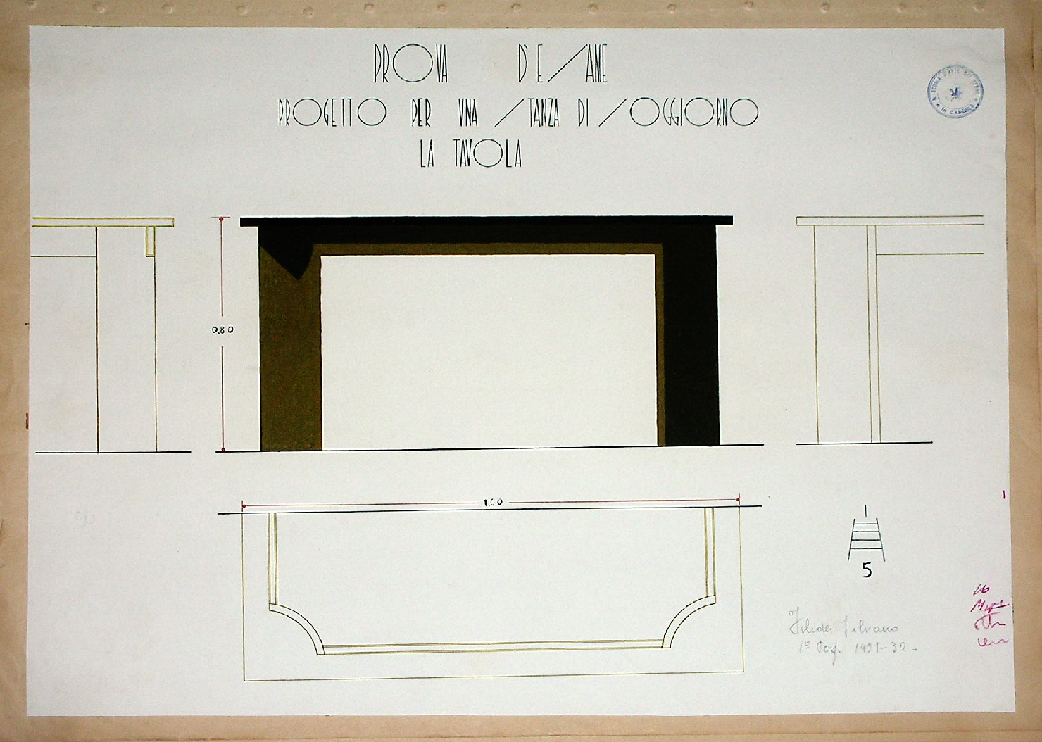 Tavola, Progetto di mobilia (disegno, serie) - ambito pisano (sec. XX)