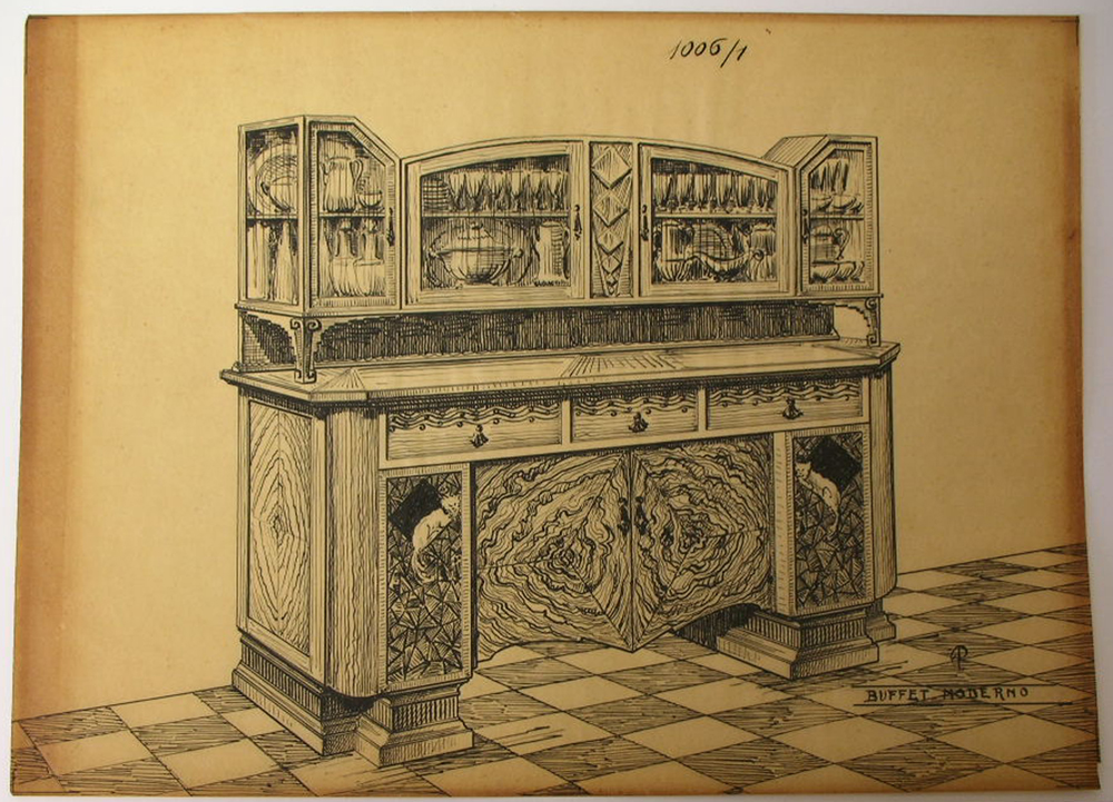 Buffet moderno, Mobili per sala da pranzo (disegno, serie) - ambito pisano (secondo quarto sec. XX)