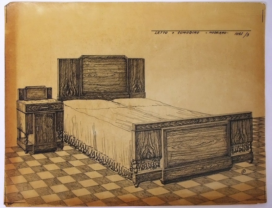 Letto e Comodino - Moderno -, Letto e comodino (disegno, serie) - ambito pisano (secondo quarto sec. XX)