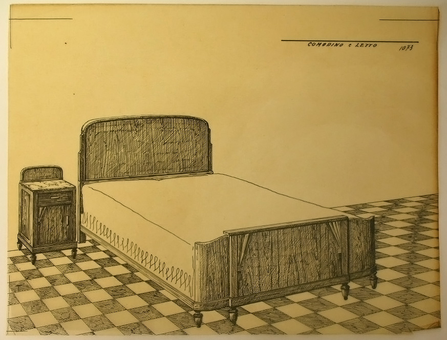 COMODINO e LETTO, Comodino e letto (disegno, serie) - ambito pisano (secondo quarto sec. XX)