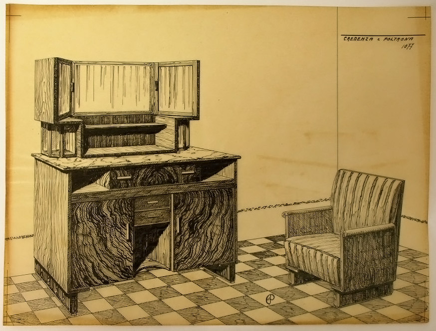 CREDENZA e POLTRONA, Credenza e poltrona (disegno, serie) - ambito pisano (secondo quarto sec. XX)