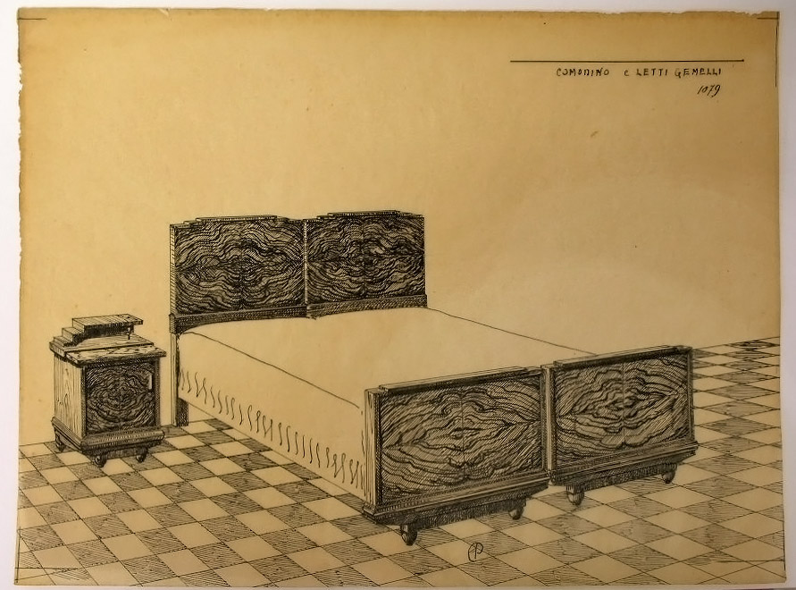 COMODINO e LETTI GEMELLI, Comodino e letto (disegno, serie) - ambito pisano (secondo quarto sec. XX)