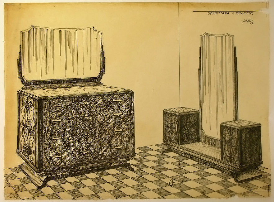 CASSETTONE e TOILETTE, Toilette e cassettone (disegno, serie) - ambito pisano (secondo quarto sec. XX)