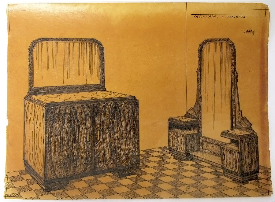 CASSETTONE e TOILETTE, Toilette e cassettone (disegno, serie) - ambito pisano (secondo quarto sec. XX)