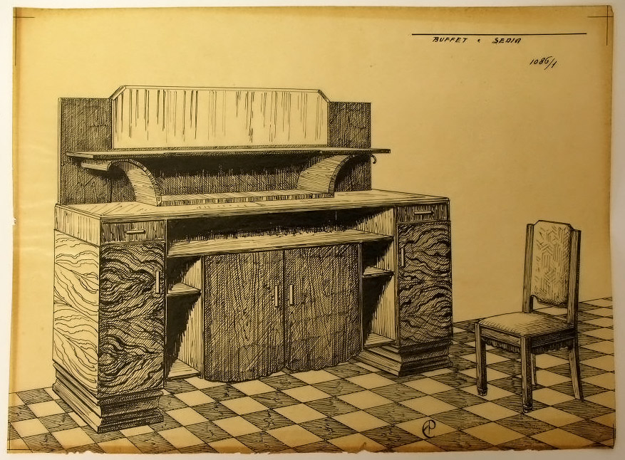 BUFFET e SEDIA, Buffet e sedia (disegno, serie) - ambito pisano (secondo quarto sec. XX)