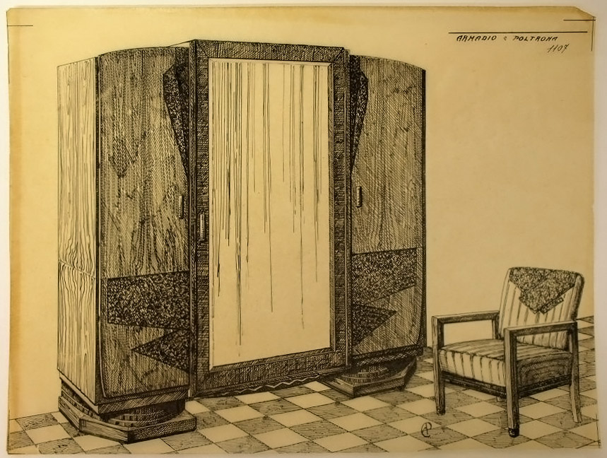 ARMADIO e POLTRONA, Armadio e poltrona (disegno, serie) - ambito pisano (secondo quarto sec. XX)