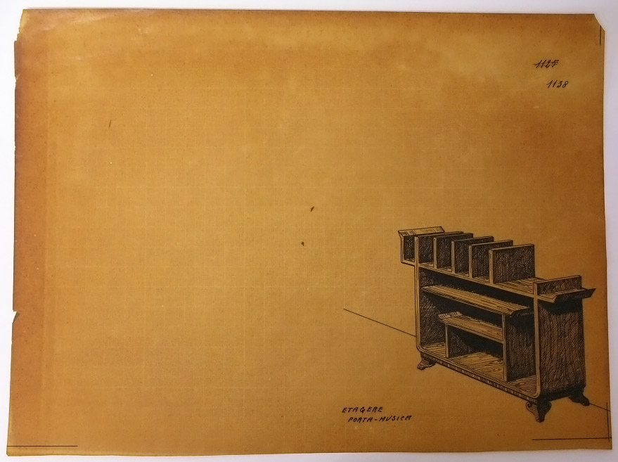 Etagere [sic] porta-musica, Mobile per dischi in vinile (disegno) - ambito pisano (secondo quarto sec. XX)