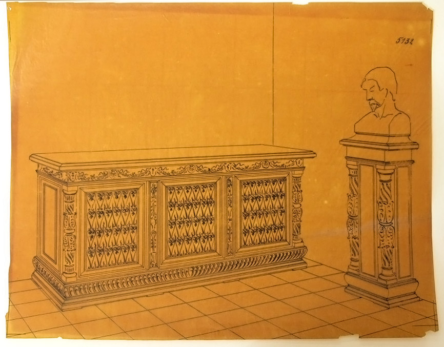 Credenza e busto maschile su supporto (disegno) - ambito pisano (secondo quarto sec. XX)