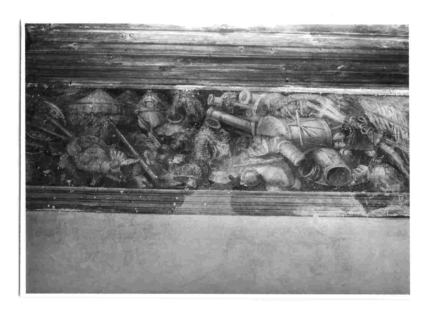 Armi e tende militari (dipinto, elemento d'insieme) di Gherardi Cristoforo (bottega) (prima metà sec. XVI)