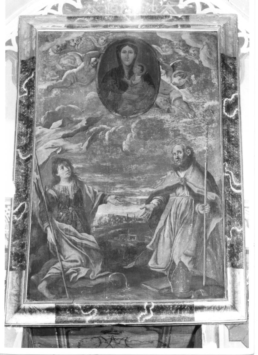 San Venanzo, San Ansovino e angeli sorreggenti un tondo con la Madonna col Bambino (dipinto) - ambito umbro (prima metà sec. XVII)