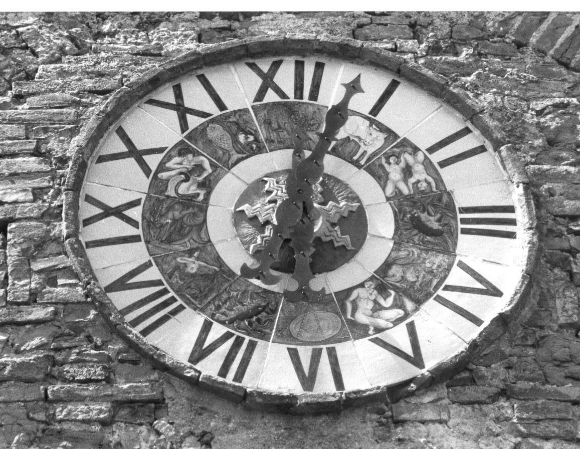 quadrante d'orologio con segni zodiacali (orologio monumentale) - produzione di Deruta (terzo quarto sec. XX)