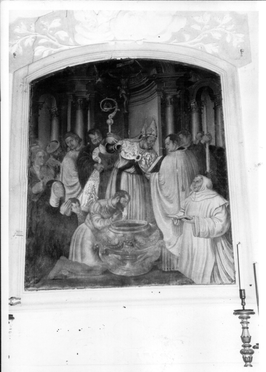 Sant'Ambrogio battezza Sant'Agostino (dipinto, opera isolata) - ambito Italia centrale (seconda metà sec. XVI)