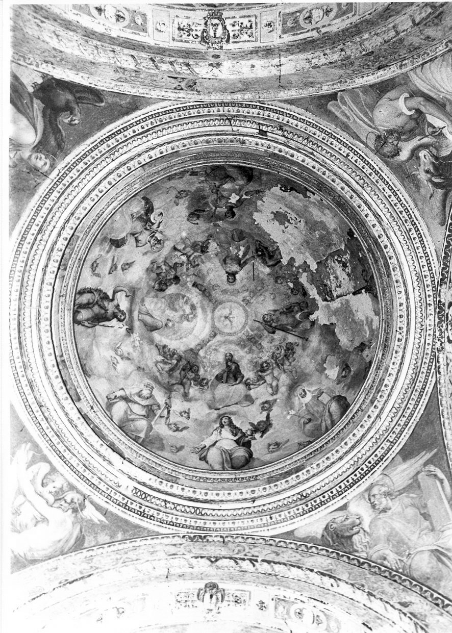 Trinità tra angeli e santi, Trinità (dipinto, insieme) di Roncalli Cristoforo detto Pomarancio (attribuito) (sec. XVII)