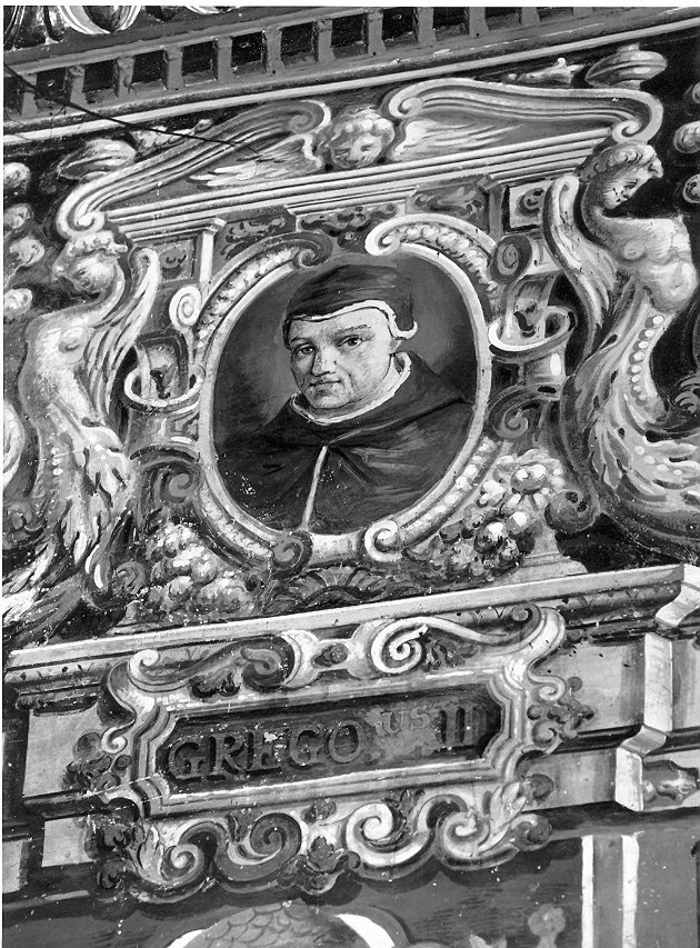 Il Pontefice Gregorio II, ritratto di ecclesiastico (dipinto, elemento d'insieme) di Bandiera Benedetto (attribuito) (secc. XVI/ XVII)