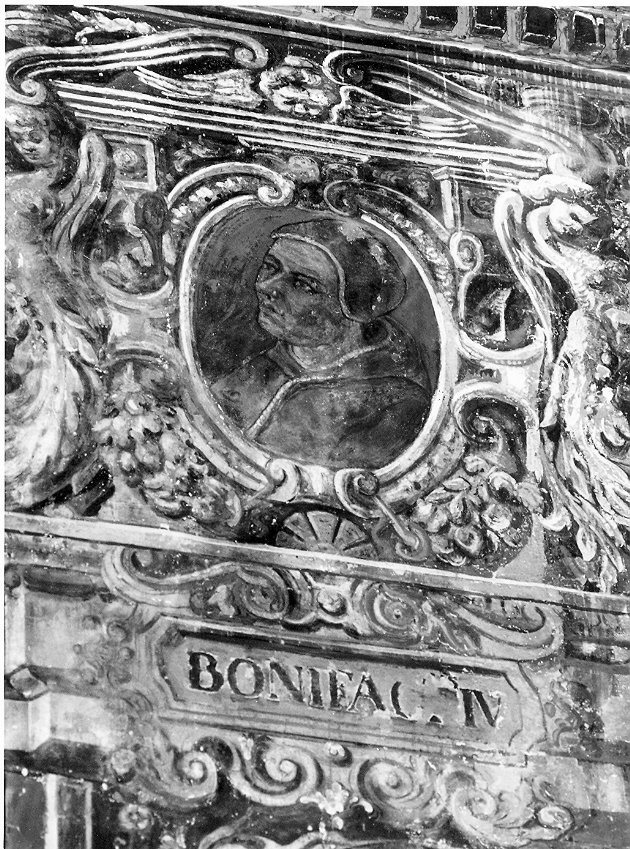 Il Pontefice Bonifacio IV, ritratto di ecclesiastico (dipinto, elemento d'insieme) di Bandiera Benedetto (attribuito) (secc. XVI/ XVII)