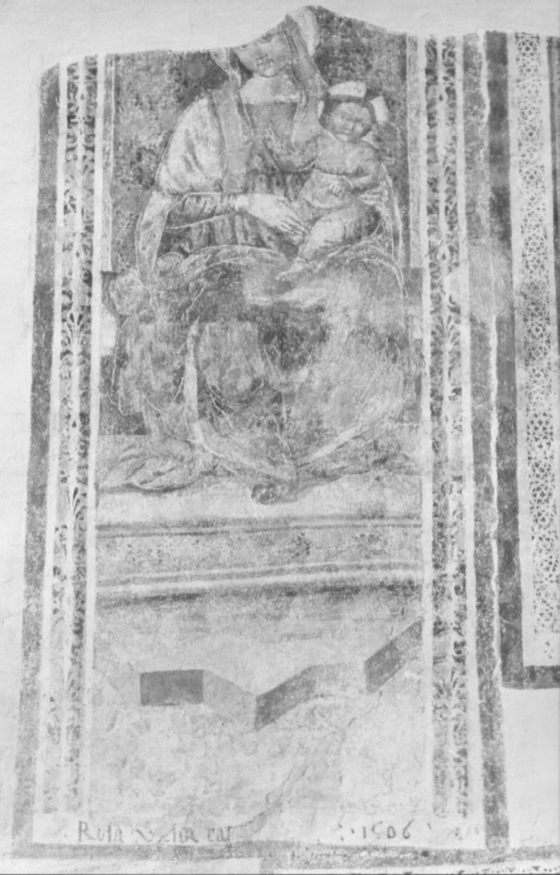 Madonna in trono con Bambino (dipinto, complesso decorativo) di Melanzio Francesco (cerchia) (sec. XVI)