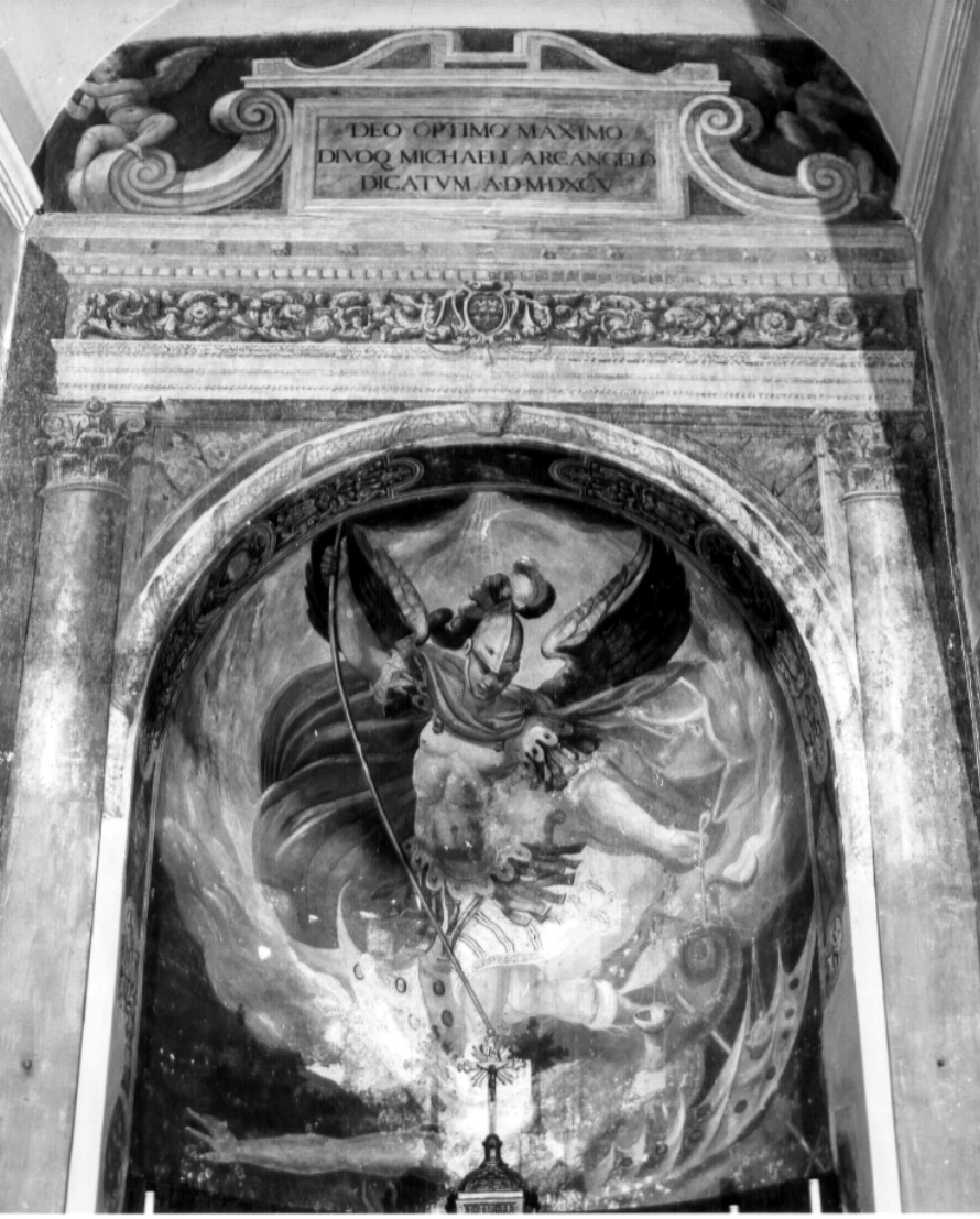 San Michele Arcangelo combatte Satana (dipinto, complesso decorativo) - ambito Italia centrale (sec. XVI)