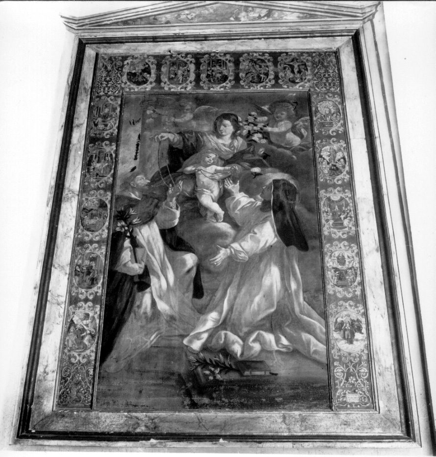 Madonna del Rosario con Santi domenicani e misteri del rosario (dipinto, opera isolata) di Barabotto Antonio Maria da Camerino (attribuito) (metà sec. XVII)