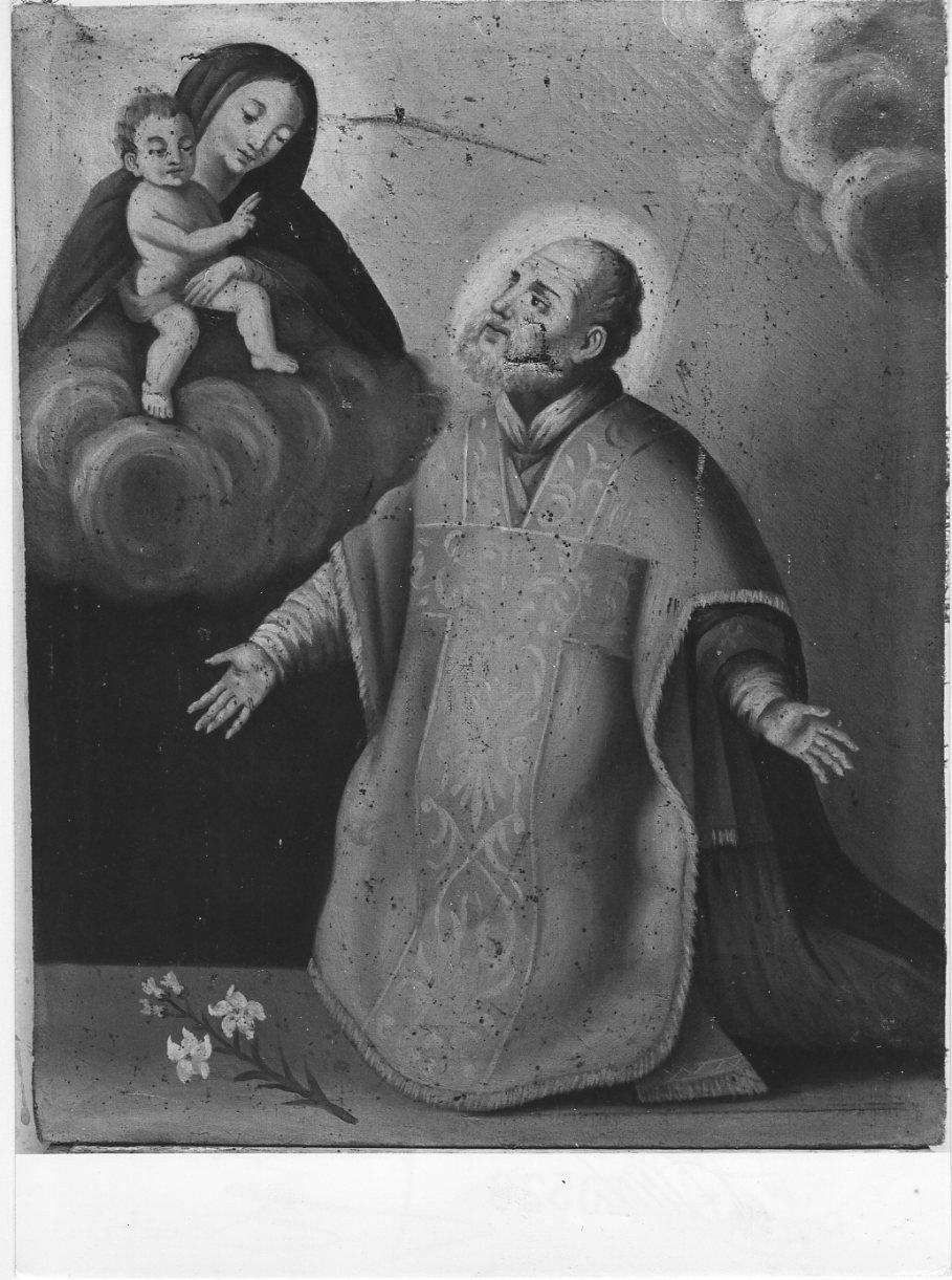 San Filippo Neri ha la visione della Madonna con Bambino (dipinto, opera isolata) - ambito Italia centrale (sec. XVIII)