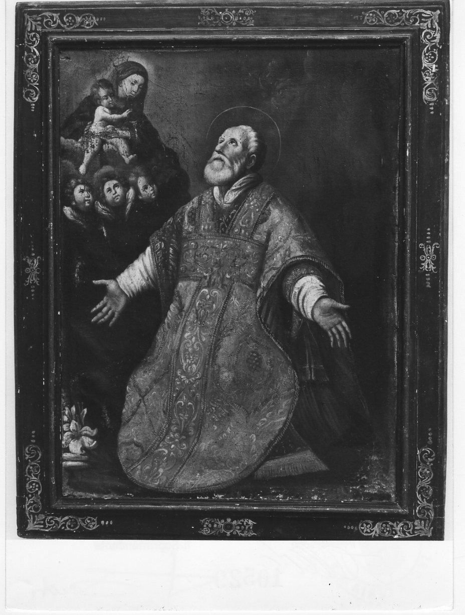 San Filippo Neri ha la visione della Madonna con Bambino (dipinto, opera isolata) - ambito Italia centrale (sec. XVII)