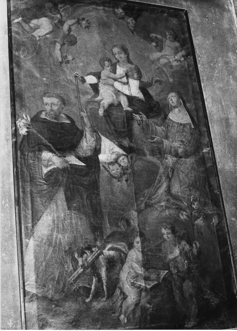 Madonna del Rosario con San Domenico e Santa Caterina da Siena (dipinto, opera isolata) di Castelletti P (sec. XVIII)