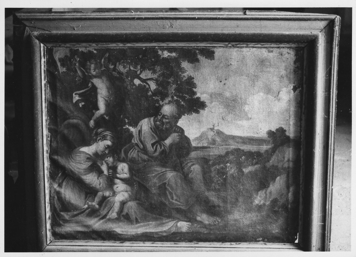 Sacra Famiglia con angelo (dipinto, opera isolata) - ambito italiano (sec. XVII)