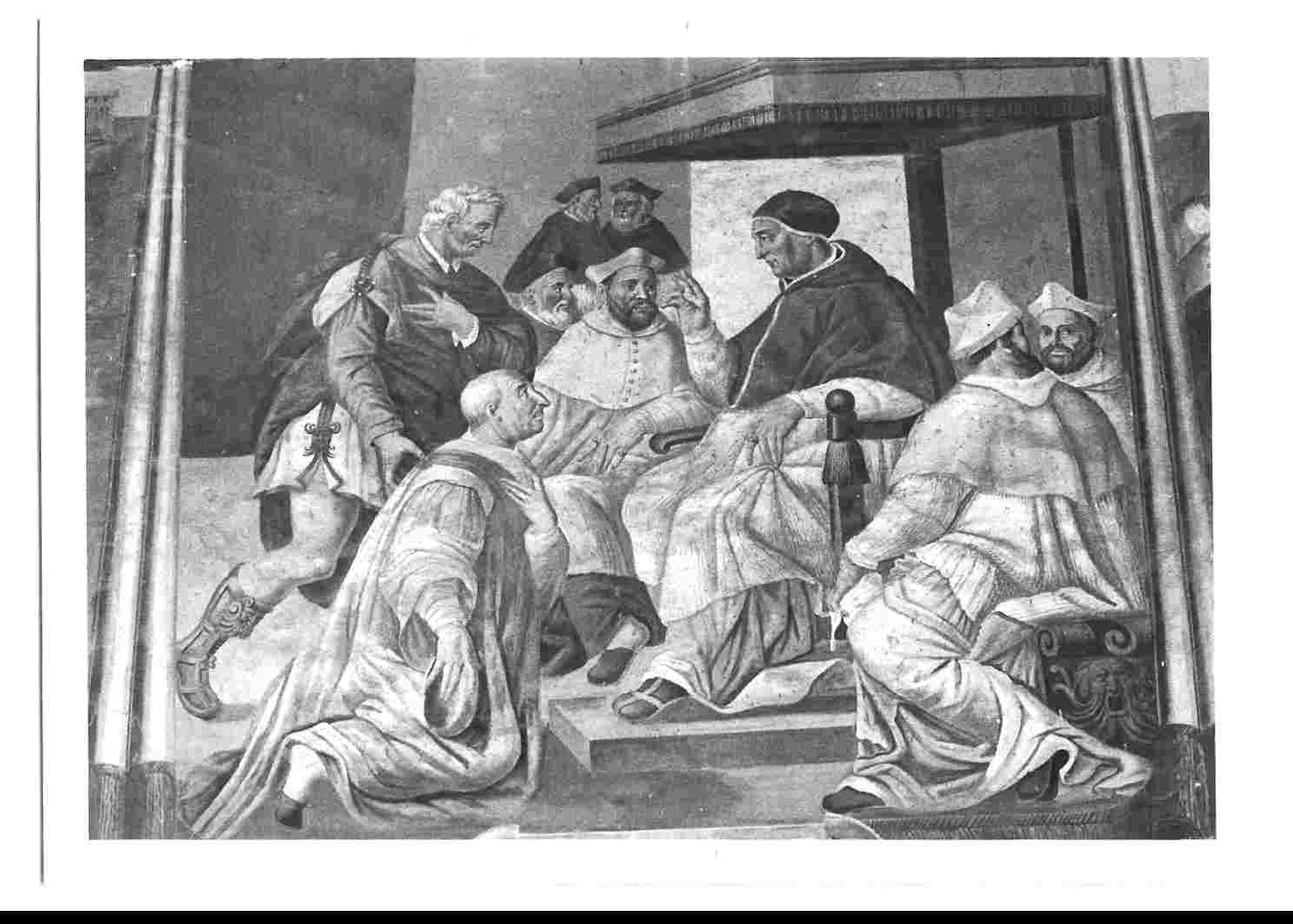 Nicolò Vitelli si concilia con Sisto IV (dipinto, elemento d'insieme) - ambito Italia centrale (fine/inizio secc. XVII/ XVIII)