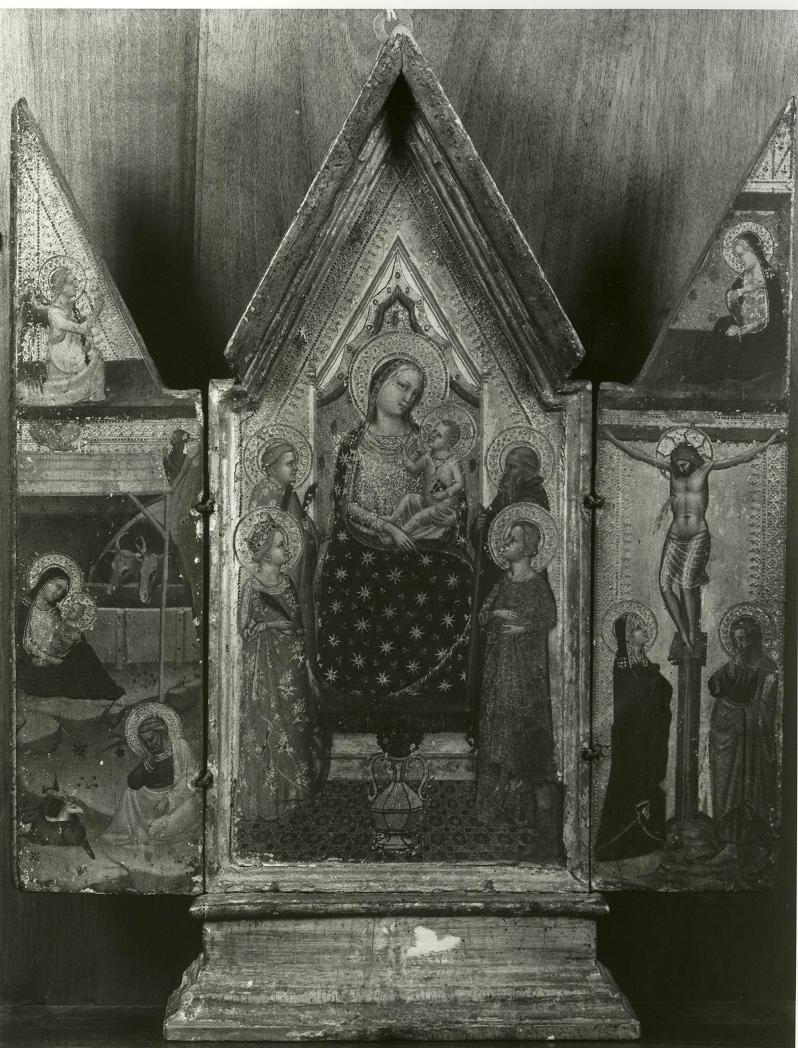 Cristo crocifisso e santi (trittico portatile, elemento d'insieme) di Petruccioli Cola (cerchia) (seconda metà sec. XIV)